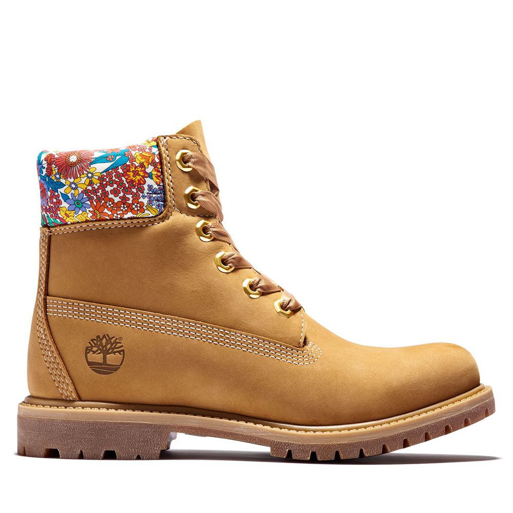 Botas Feminino - Timberland 6-Inch Premium Impermeavel Made With Liberty Fabric - WCHJZ4026 - Marrom
